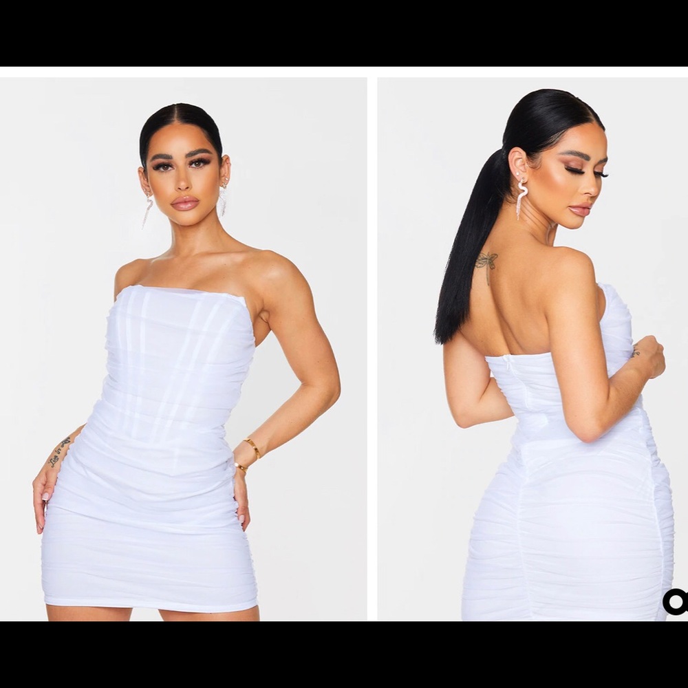 PLT White Ruched Mesh Corset Dress ( worn once)